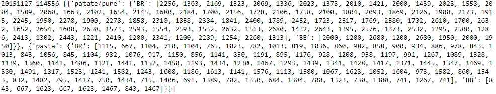 A JSON annotation containing polygon coordinates and a food class label