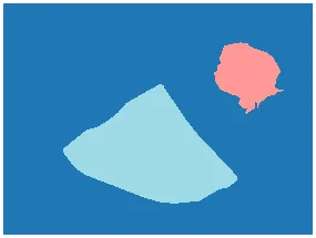 A food tray image beside its coloured semantic segmentation mask